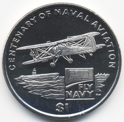 Монета Виргинские острова 1 доллар 2009 год - 100 лет морской авиации