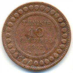 Тунис 10 сантимов 1912 год