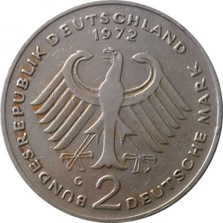 ФРГ 2 марки 1972 год - Теодор Хойс, 20 лет Федеративной Республике (1949-1969) (G)