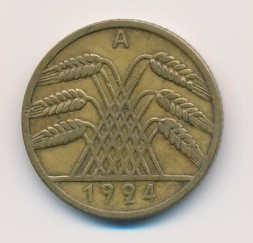 Веймарская республика 10 рейхспфеннигов 1924 год (A)