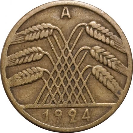 Веймарская республика 10 рейхспфеннигов 1924 год (A)