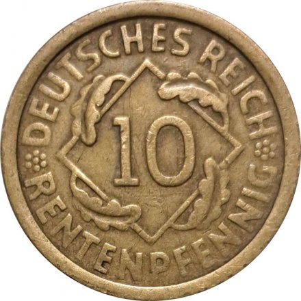 Веймарская республика 10 рейхспфеннигов 1924 год (A)