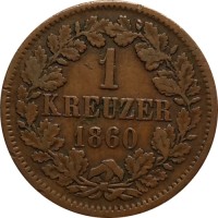 Монета Баден 1 крейцер 1860 год