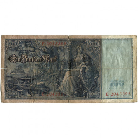 Германия 100 марок 1910 год (красная печать) - надрывы - VG