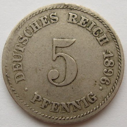Германия 5 пфеннигов 1896 год (J)