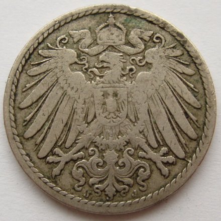 Германия 5 пфеннигов 1896 год (J)