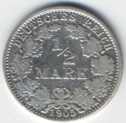 Германия 1/2 марки 1905 год (А)