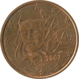 Франция 2 евроцента 2007 год