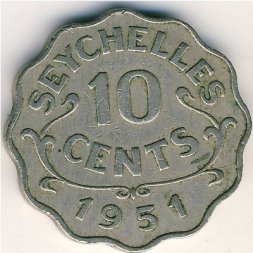 Сейшелы 10 центов 1951 год