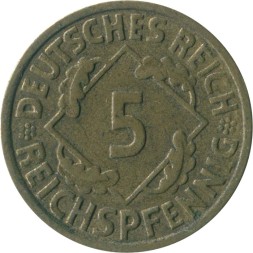 Веймарская республика 5 рейхспфеннигов 1936 год (A)
