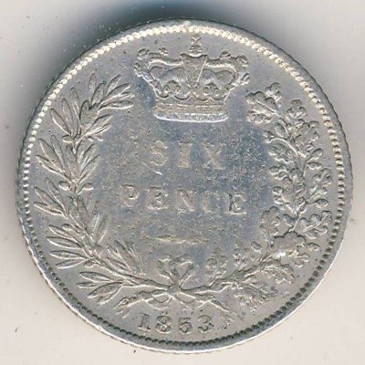 Великобритания 6 пенсов 1853 год