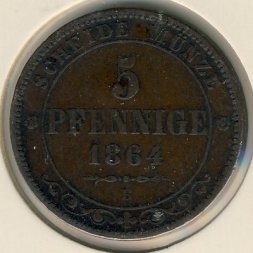 Саксония 5 пфеннигов 1864 год