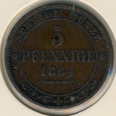 Саксония 5 пфеннигов 1864 год