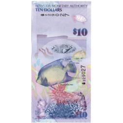 Бермудские острова 10 долларов 2009 год - Голубая рыба-ангел UNC