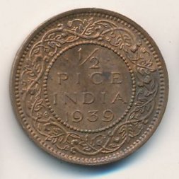 Британская Индия 1/2 пайса 1939 год