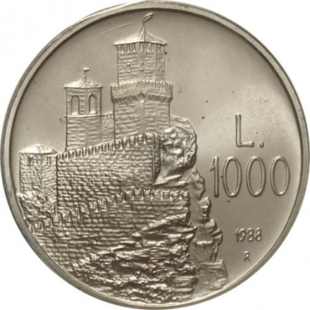 Сан-Марино 1000 лир 1988 год - Башня Гуаита (Прима-Торре)