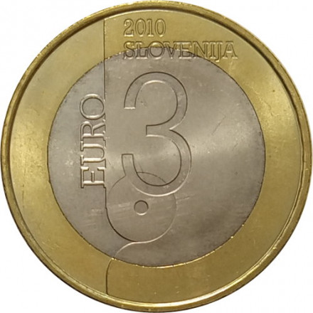 Словения 3 евро 2010 год - Любляна. Всемирная столица книги