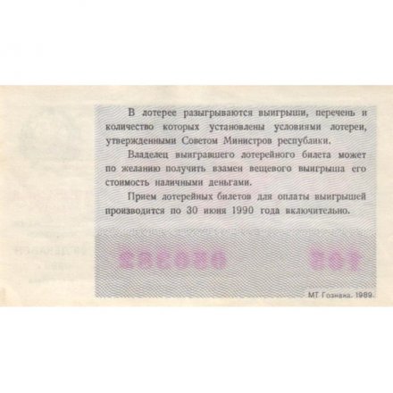 Лотерейный билет РСФСР Денежно-вещевой лотереи 50 копеек, 1989 год (новогодний выпуск) - UNC