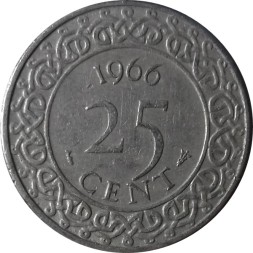 Суринам 25 центов 1966 год
