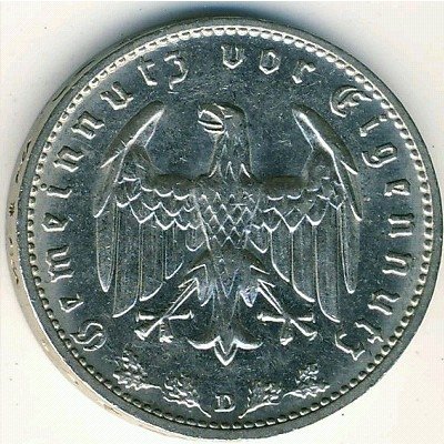 Третий Рейх 1 рейхсмарка 1937 год (D)