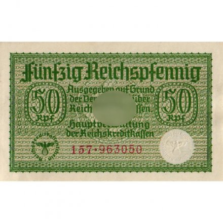 Третий Рейх (Германия) 50 рейхспфеннигов 1939 - 1945 год - Немецкие оккупационные территории - XF