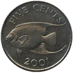 Бермудские острова 5 центов 2001 год - Ангел-королева