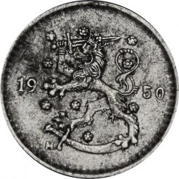 Финляндия 1 марка 1950 год (серый цвет)