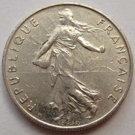 Франция 1/2 франка 2000 год