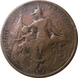 Франция 5 сантимов 1917 год (без отверстия в центре)