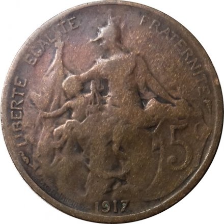 Франция 5 сантимов 1917 год (без отверстия в центре)
