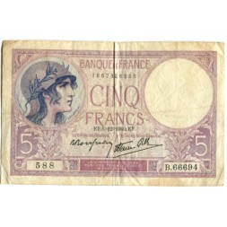 Франция 5 франков 1940 год - F