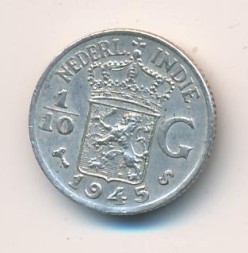 Монета Нидерландская Индия 1/10 гульдена 1945 год (S)