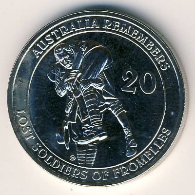 Австралия 20 центов 2010 год - Австралия помнит. Погибшие в битве при Фромеле