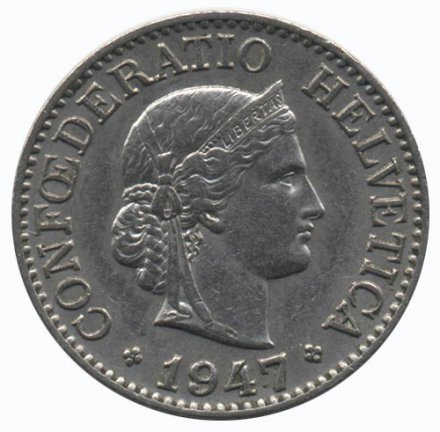 Швейцария 10 раппенов 1947 год