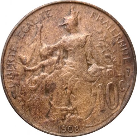 Франция 10 сантимов 1908 год