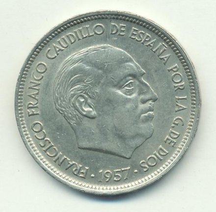 Испания 50 песет 1957 год - Франсиско Франко (60 внутри звезды)