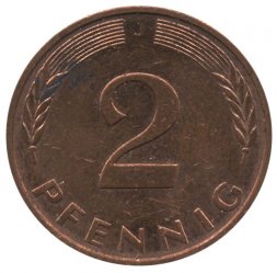 ФРГ 2 пфеннига 1977 год (J)