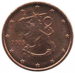 Финляндия 1 евроцент 2005 год - Герб Финляндии
