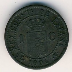 Испания 1 сентимо 1906 год