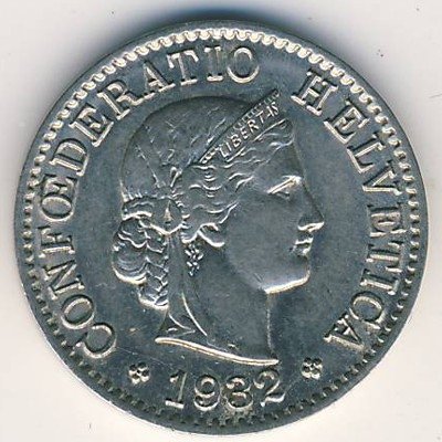 Швейцария 5 раппенов 1932 год