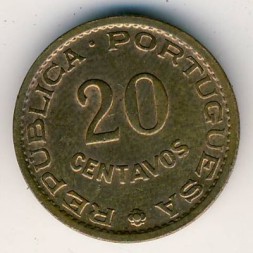 Монета Тимор 20 сентаво 1970 год