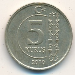 Монета Турция 5 куруш 2010 год