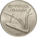 Италия 10 лир 1982 год - Колосья пшеницы. Плуг