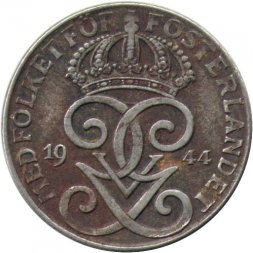 Швеция 2 эре 1944 год - Король Густав V
