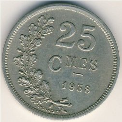Люксембург 25 сантимов 1938 год