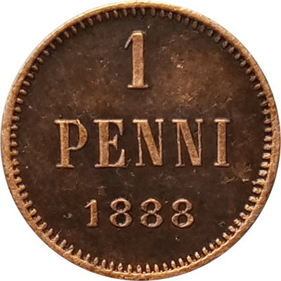 Финляндия 1 пенни 1888 год - Александр III - XF