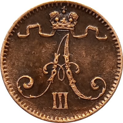 Финляндия 1 пенни 1888 год - Александр III - XF