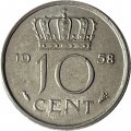 Нидерланды 10 центов 1958 год
