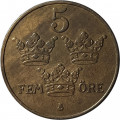 Швеция 5 эре 1942 год - Король Густав V (бронза)