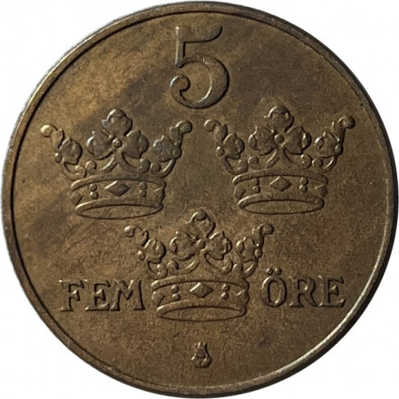 Швеция 5 эре 1942 год - Король Густав V (бронза)
